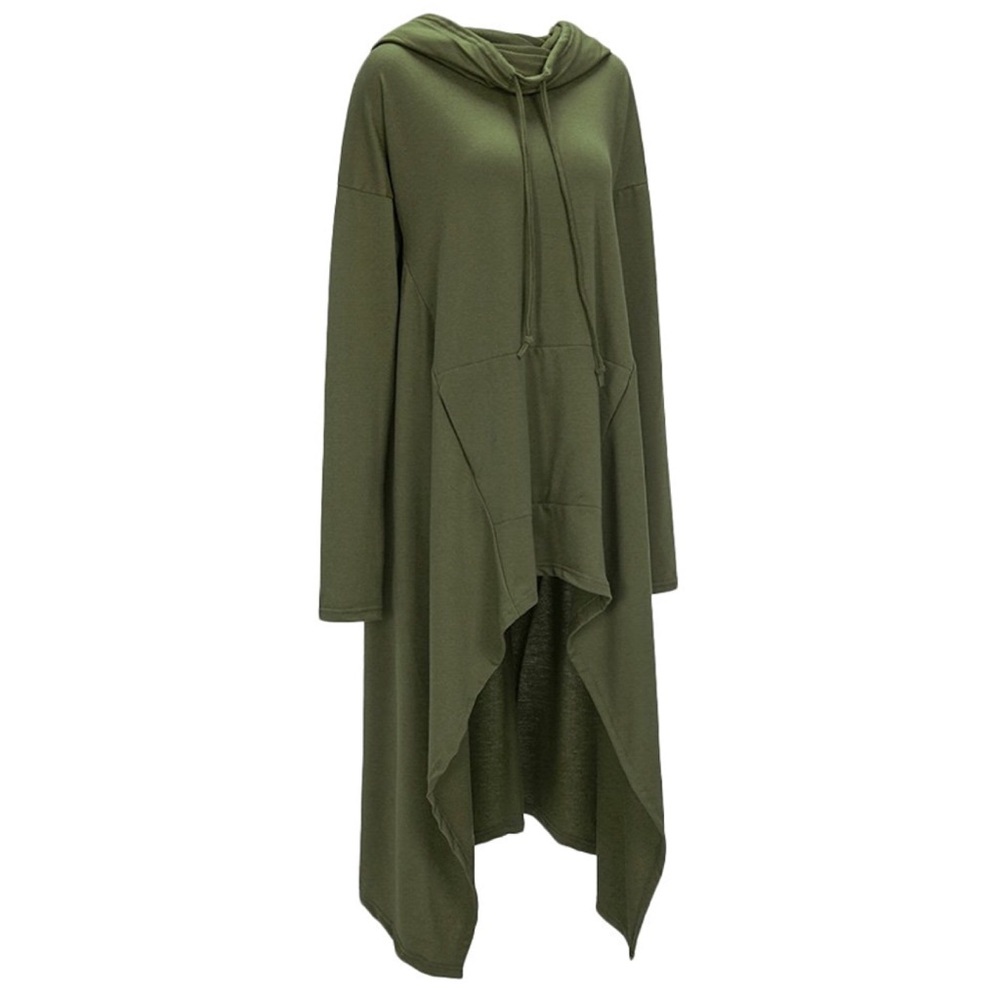Asymmetrical High Lo Maxi Hoodie Tunic Dress Olive - Picture 6 of 8